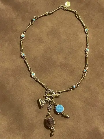 [ 로빈 스틸 ] 터콰이즈 컬러 & 브라운 컬러 나이트 드롭 목걸이