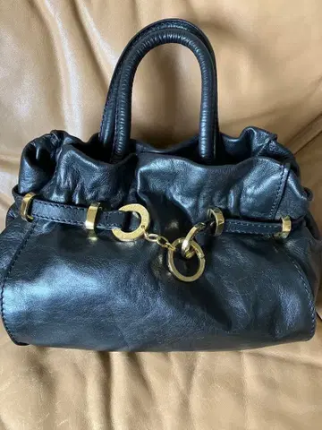 소니아 리키엘 블랙 가죽 핸드백 골드 금장 장식