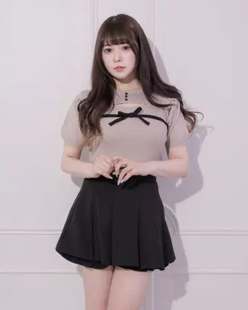 pium 바이컬러 리본 니트 세트