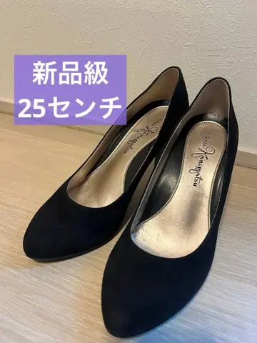 새상품급 긴자 카네마츠 블랙 스웨이드 하이힐 펌프스 25cm 블랙