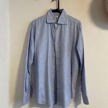 Finamore 긴팔 드레스셔츠 블루 화이트 체크