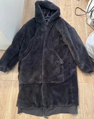 방한 짙은 그레이 인조 모피 롱 코트 XL