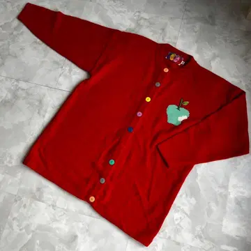 Im Age 가디건 레드 S 사과 사과 자수 여성빈티지 구제 의류