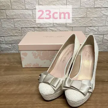 웨딩 신발 화이트 레이스 리본 펌프스 23cm