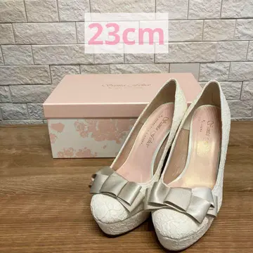 웨딩 신발 화이트 레이스 리본 펌프스 23cm