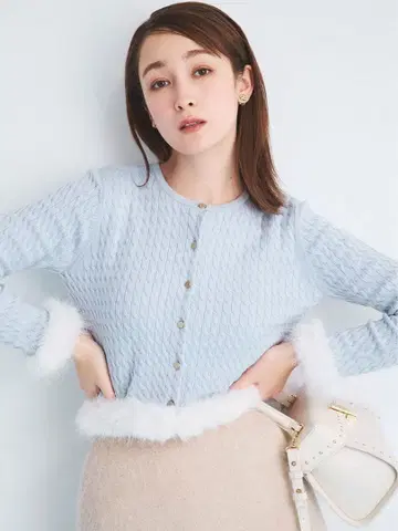 [ CELFORD ] 실크 캐시미어 혼방 퍼 트리밍 가디건
