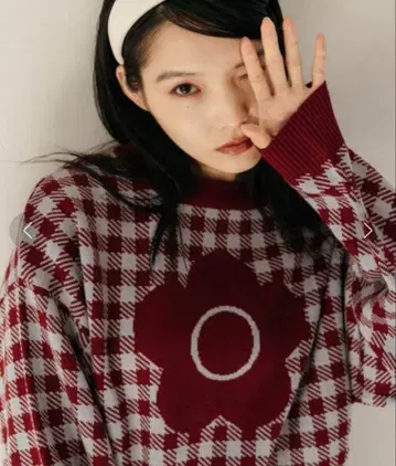MARY QUANT 체크 패턴 꽃 모티브 니트 마리쿠아