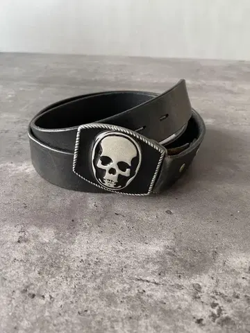 루시앙페라피네 스컬버클 해골 남성용 가죽 벨트 블랙