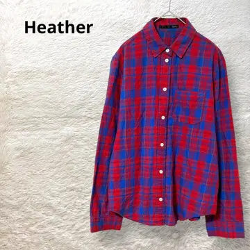 Heather 플란넬 셔츠 긴팔 체크 무늬 얇은 소재 레드 블루 F