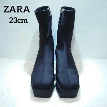 ZARA 블랙 통굽 스트레치 부츠 사이드 지퍼 포함 23cm