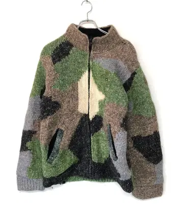 CORNERIUS amaca 구제 의류 카모 패턴 집업 니트 자켓
