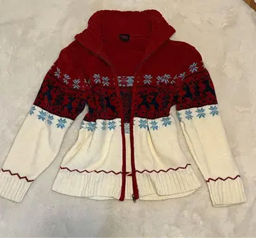 빨간 겨울 크리스마스 니트 스웨터 지퍼 포함