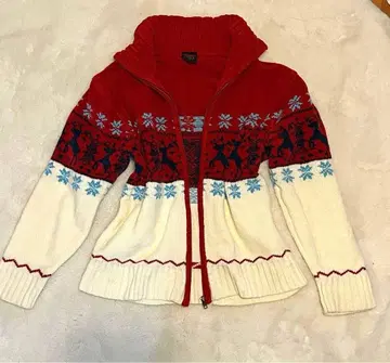 빨간 겨울 크리스마스 니트 스웨터 지퍼 포함