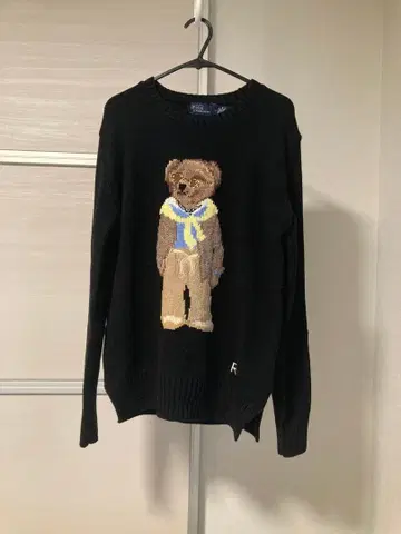 RL 곰 자수 블랙 니트 긴팔 코튼 100%