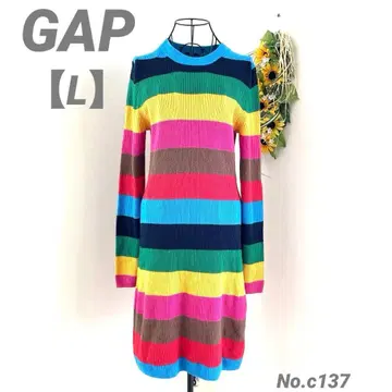 갭 GAP 롱 니트 스웨터 원피스 L 컬러풀 화려한 보더