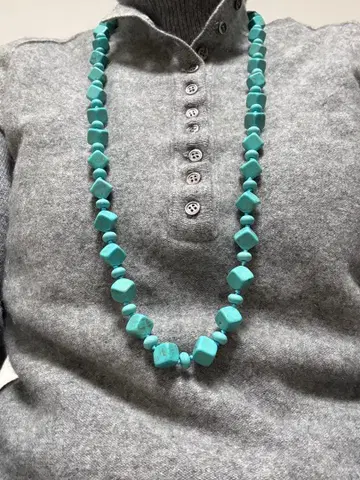 터콰이즈 비즈 핸드메이드 목걸이 약 70cm