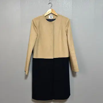 노카라 롱 코트 베이지 x 네이비 바이컬러 여성용 코트