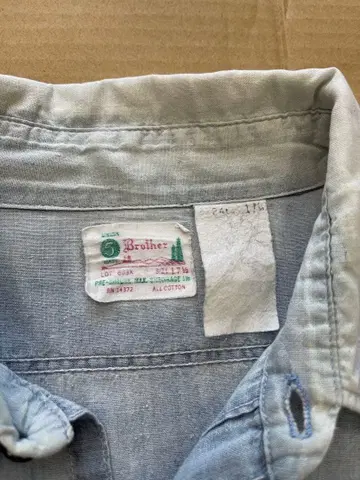 레어 XL 사이즈 모리 택 60s 70s 샴브레이 셔츠 빈티지