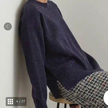 택 포함 OPAQUE CLIP 반짝이는 미들 게이지 니트