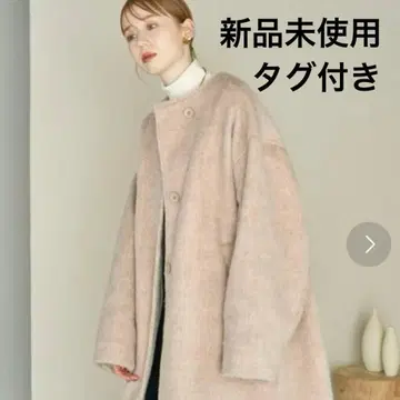 [ 미사용 새상품 ] hinari 노카라 샤기 롱 코트 베이지 택 포함