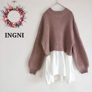 잉그 도킹 니트 페플럼 콤비 튜닉 스웨터 블라우스 M