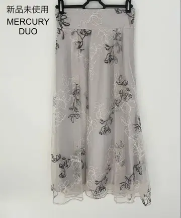 미사용 MERCURYDUO 자수 오리지널 꽃무늬 자수 플레어 스커트