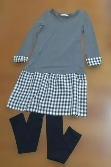 긴팔 원피스 깅엄 체크 고리 레깅스 세트