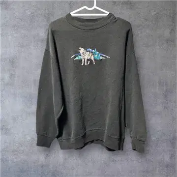 USA 빈티지 애니멀 맨투맨 블랙 울프 늑대 자수 90s