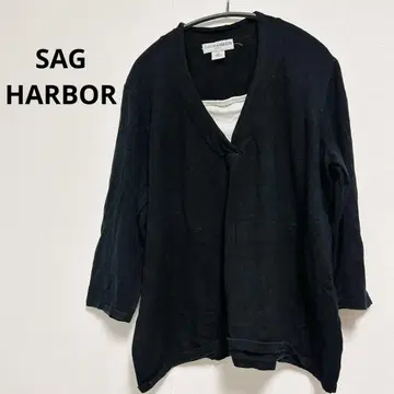 SAG HARBOR 블랙 V넥 가디건 2X 여성용 남성용
