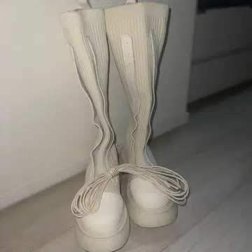 통굽 롱 부츠 레이스업 아이보리 화이트 크림 부츠