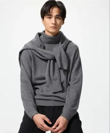 [ 새상품 ] 2025년제 UNIQLO 캐시미어 터틀넥 스웨터 그레이 M
