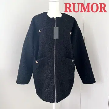 [택 포함] RUMOR 루프 트위드 노카라 코트 더블 포켓 블랙