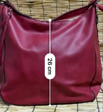 빨간색 가죽 토트백 35cm 폭