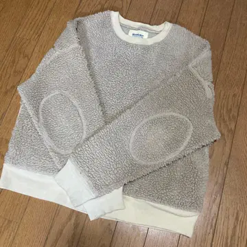 BEAMS BOY 보아 플리스 엘보 패치 크루 티셔츠 베이지