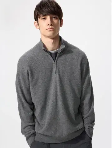 [새상품] UNIQLO 캐시미어 하프 지퍼 스웨터 그레이 M 사이즈