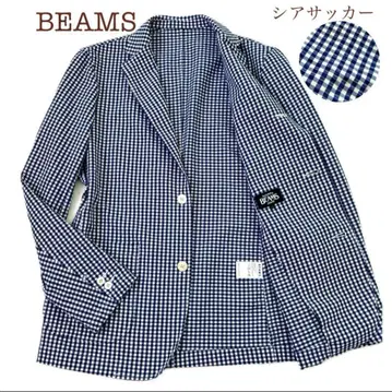 [ 컨디션 최상 ] 빔즈 시어서커 깅엄 체크 언라이닝 자켓 L