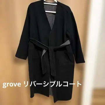 grove 리버서블 롱 코트 로브 코트 블랙&체크