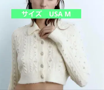 ZARA 비즈 크롭 니트 가디건 USA M