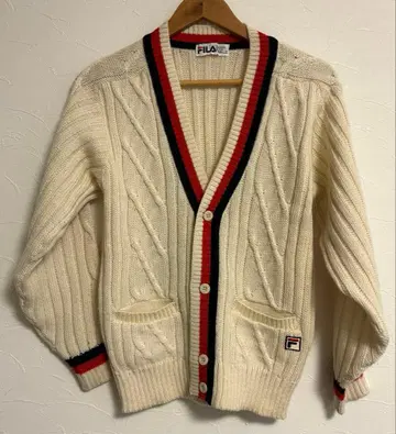 FILA 케이블 짜임 가디건 아이보리 쇼와 레트로