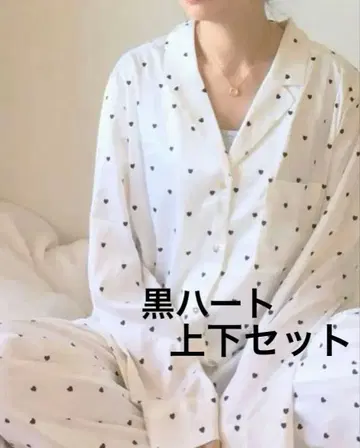 새상품급 젤라또피케 파자마 상하의 새틴 블랙하트 셔츠 하의 긴팔
