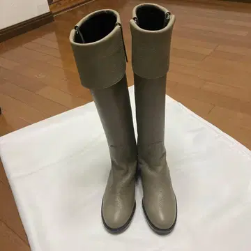 카키 베이지 롱 부츠 사이드 지퍼 길이 44cm