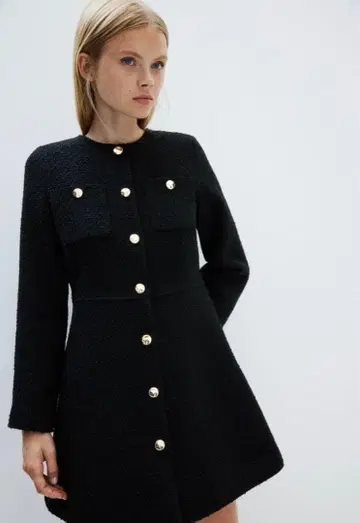 H&M 부클레 원피스 트위드 원피스 블랙 S