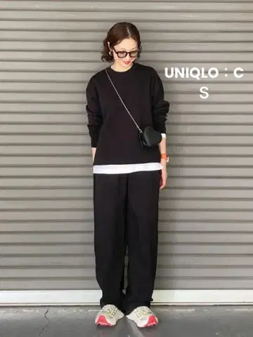 유니클로 C 맨투맨 와이드 팬츠 블랙 S
