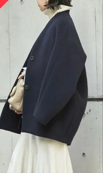 BABYLONE 네이비 노카라 코트