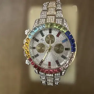 컬러풀 스톤 부착 크로노그래프 손목시계