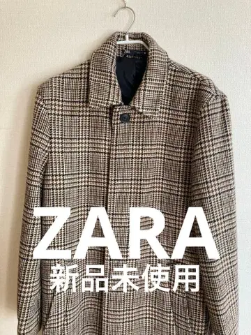 ZARA 자라 롱 코트 체스터 코트 울 하운드투스 체크 체크 무늬
