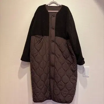 어반 리서치 리버서블 다크 브라운 보아 퀼팅 롱 코트