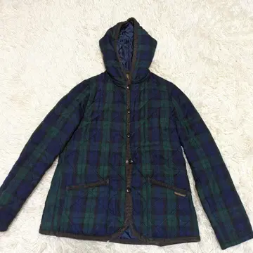 LAVENHAM 퀼팅 자켓 후드 부착 체크 라벨햄