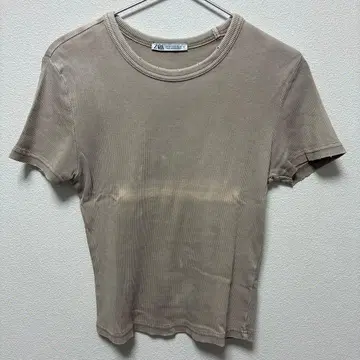 ZARA 베이지 리브 편직 반팔 티셔츠 M 사이즈