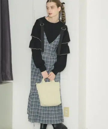 idem 이뎀 체크 무늬 오버롤 스커트
